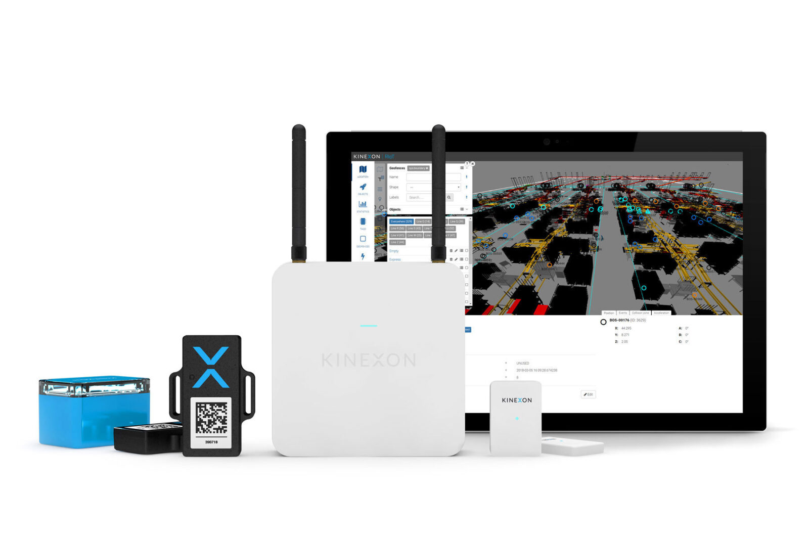 Kinexon Industrie Produkte mit Bildschirm