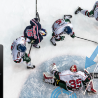 Eishockey Spielszene in Vogelperspektive und App