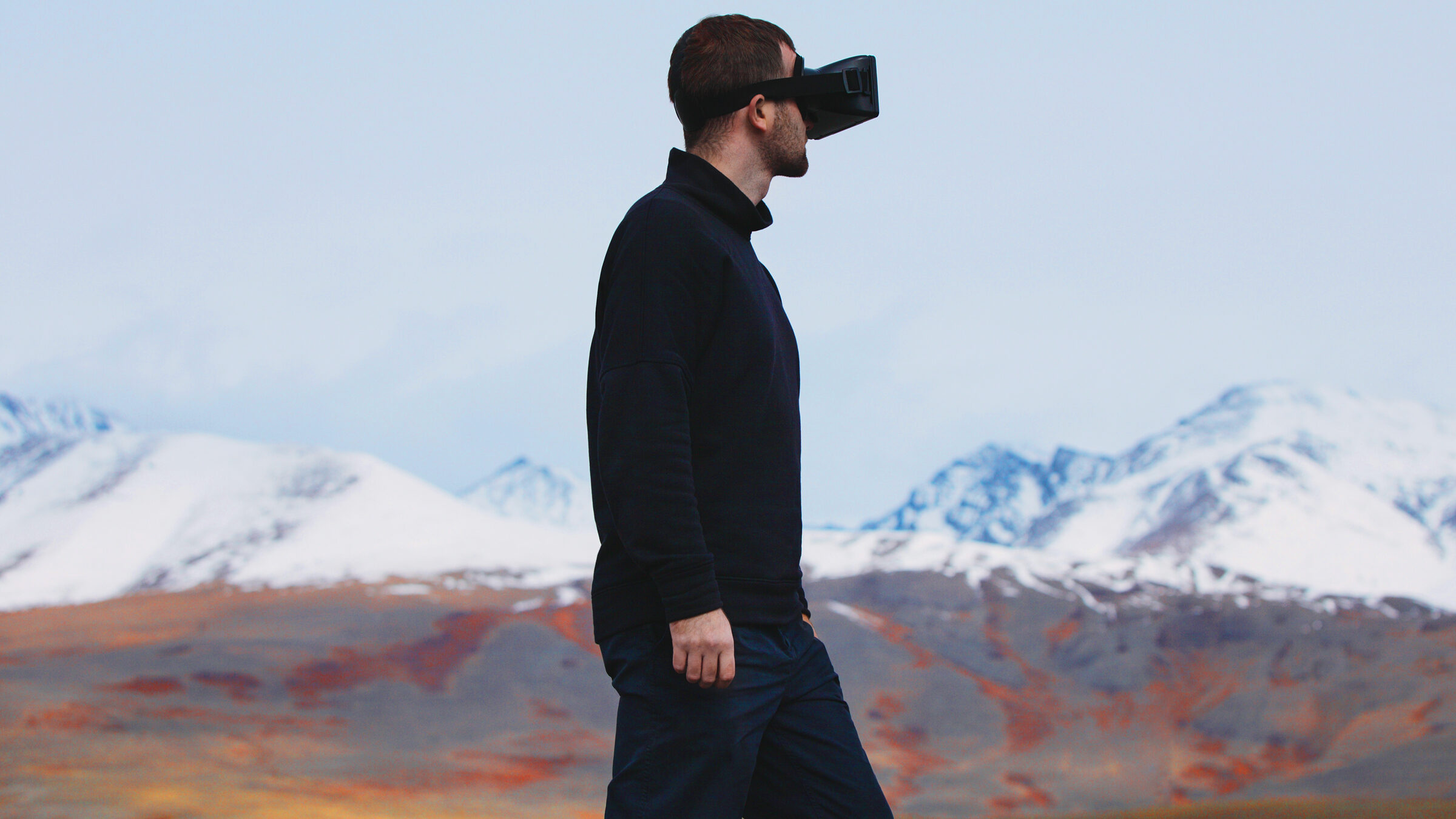 Man wearing virtual reality headset