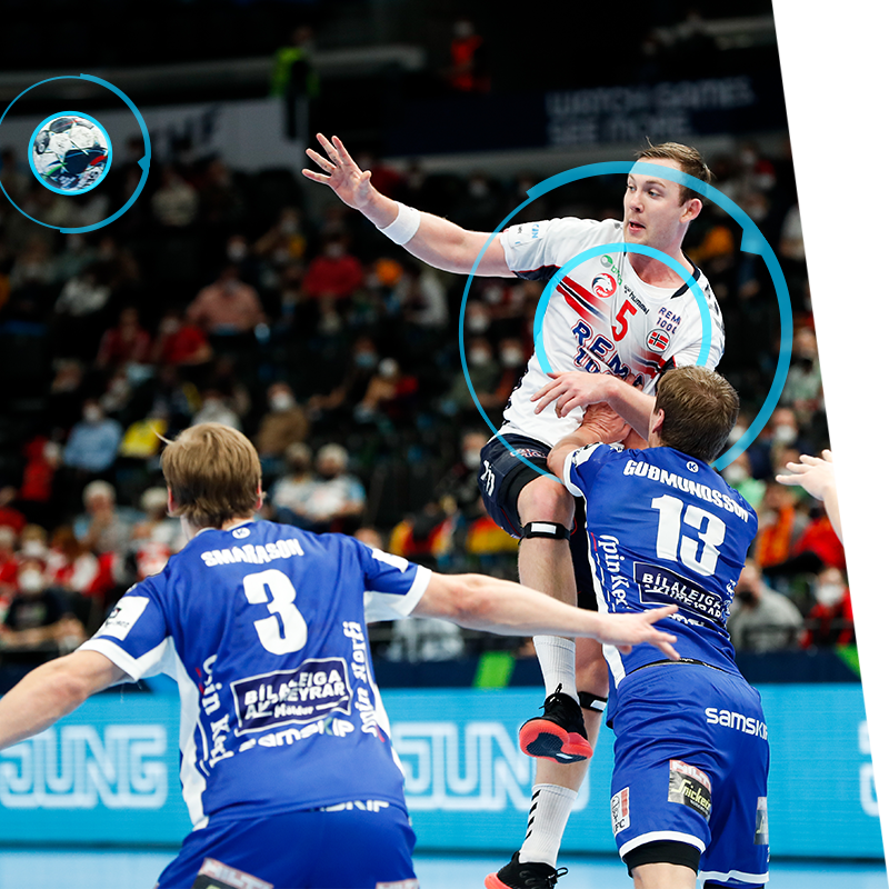 three handball players offense situation