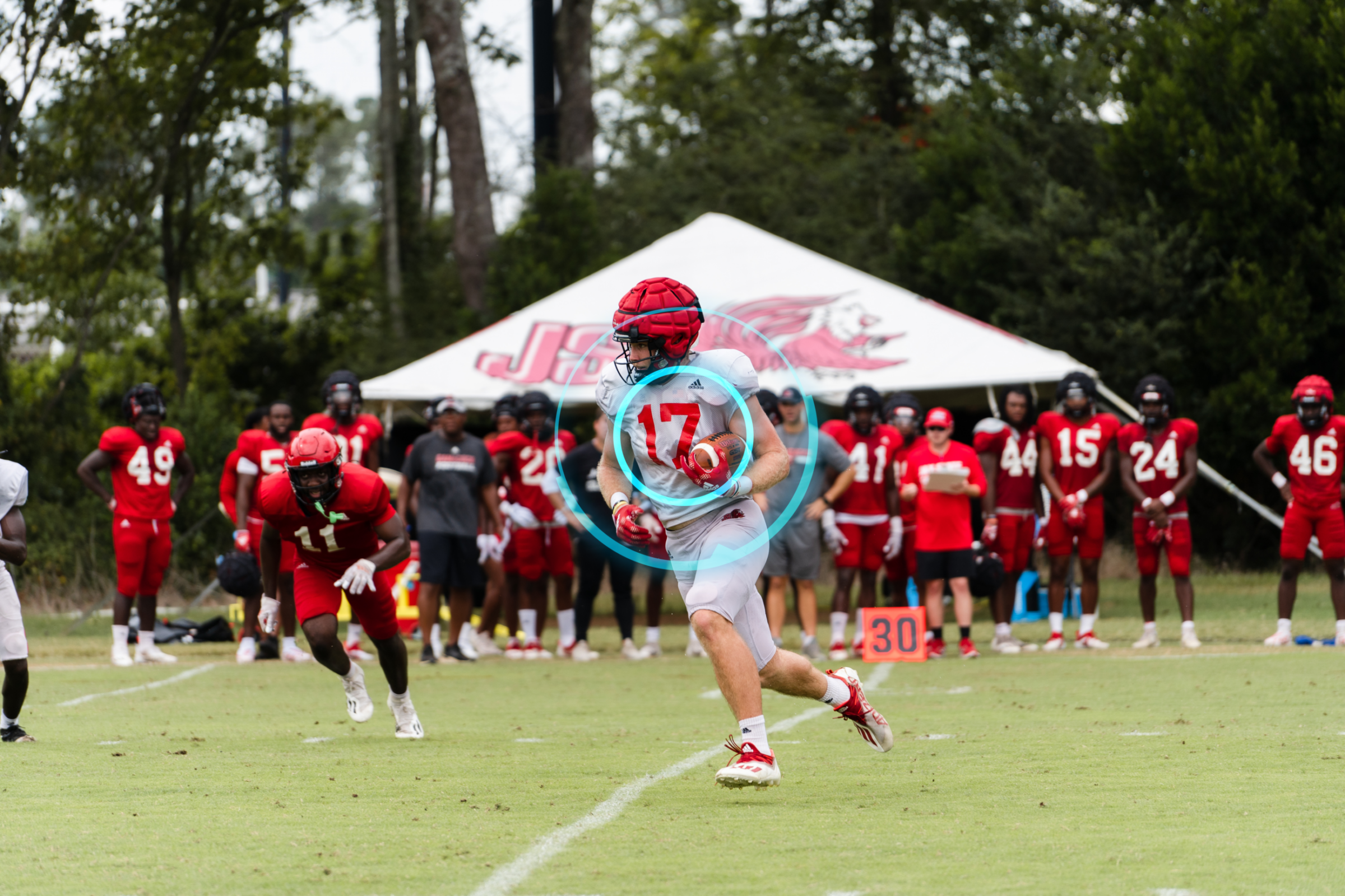 This is a photo of a running Football player.