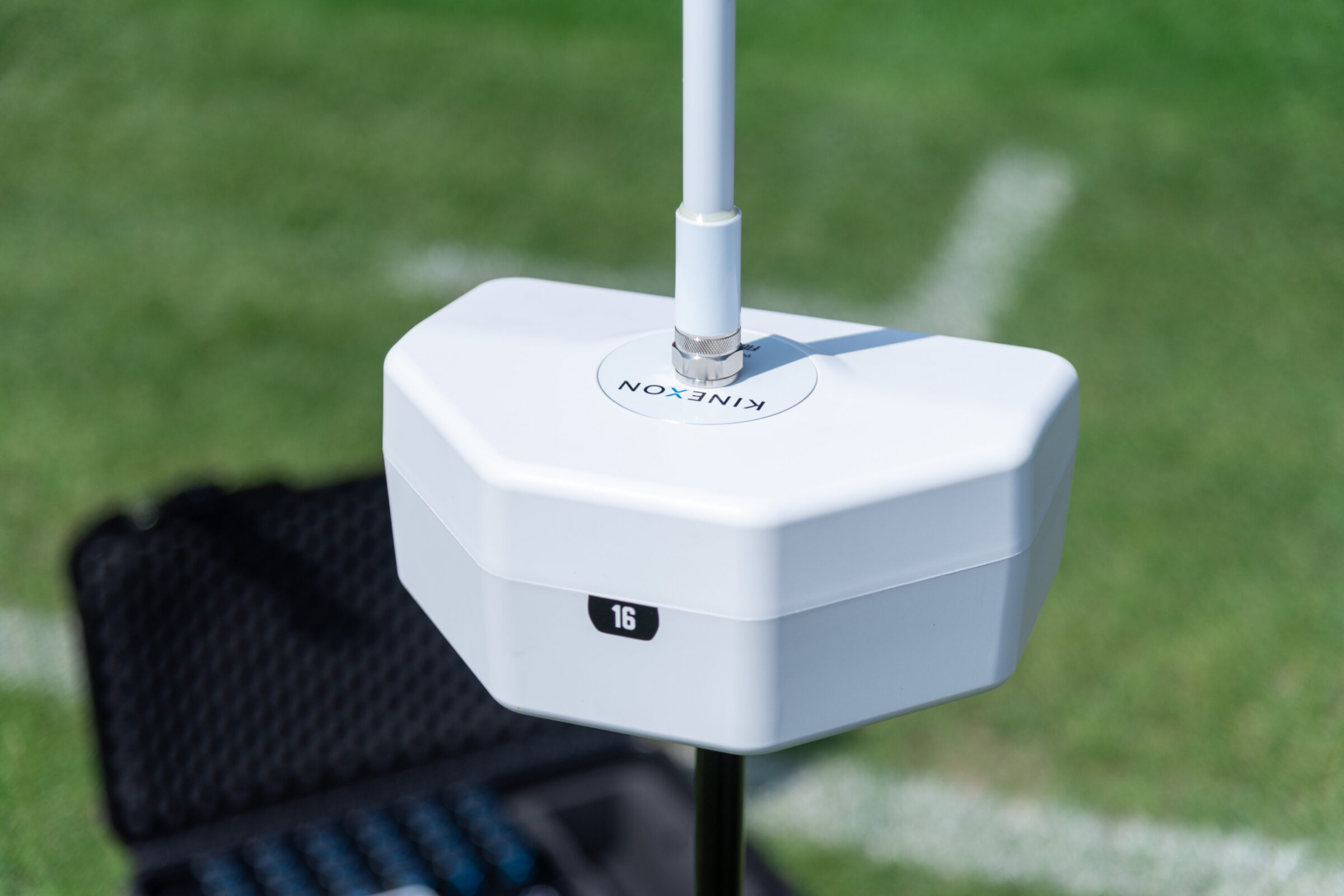 KINEXON Perform GPS Pro uses the combination of wearable devices and a GNSS antenna for player tracking.