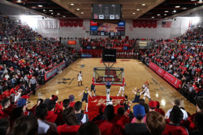 basketball indoor stadium with players and crowd